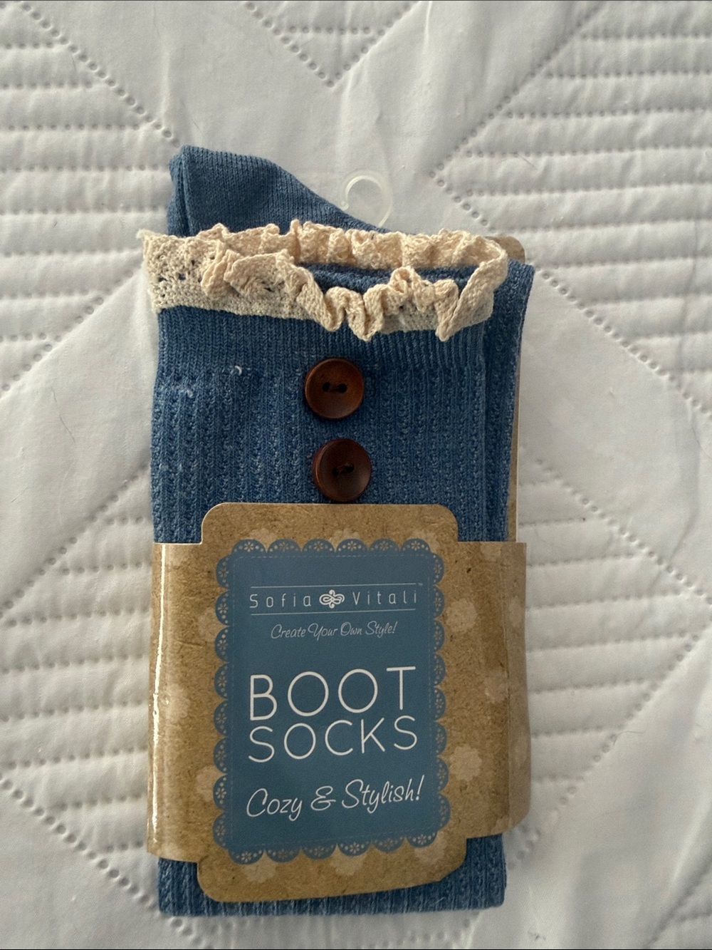 Blue Boot Socks with Lace Trim